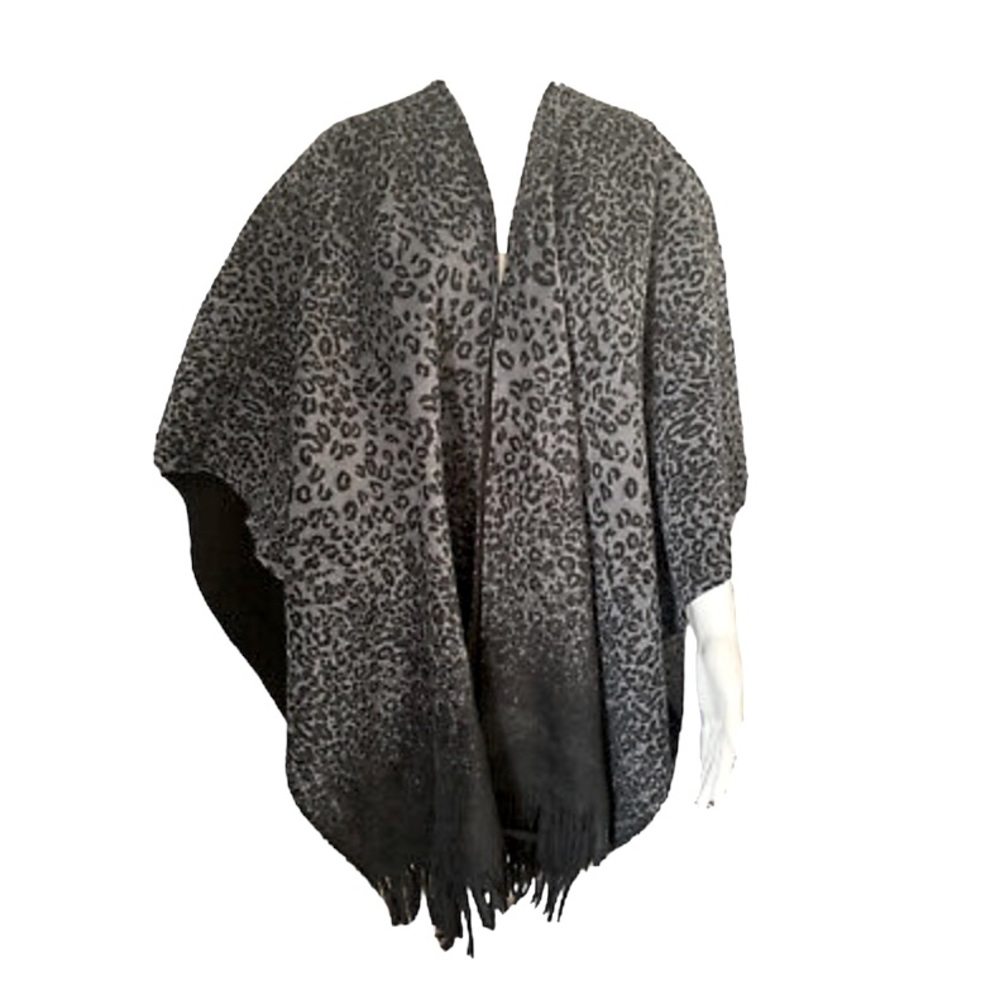 Grey and black leopard poncho/shrug